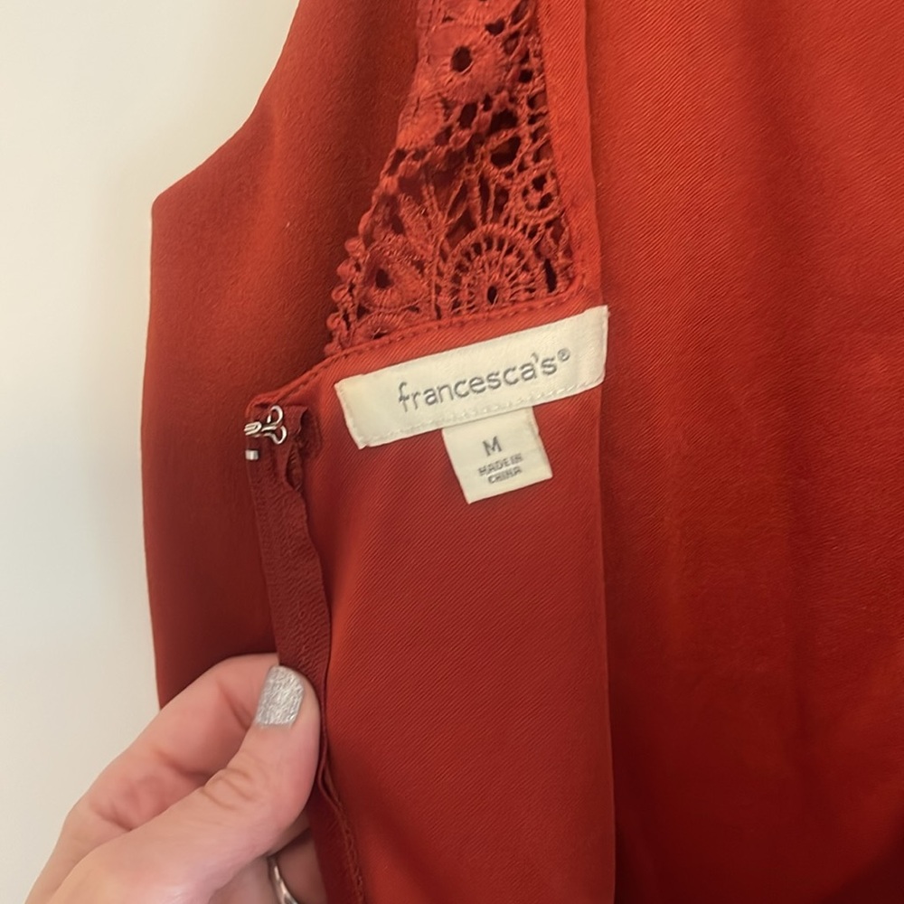 Francesca's Dress Fit & Flare Tiered Mini rust orange brown medium M